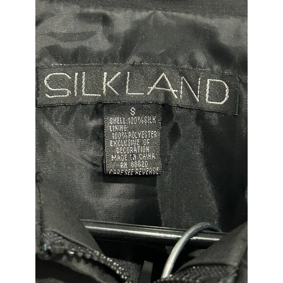 Silkland Small Black Embroidered 2-Piece Silk Pant Suit Palm Leaf Details - Picture 5 of 11
